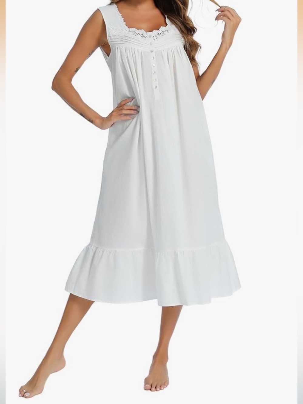 Romantic Victorian Style 100% Cotton Nightgown Womens Large EUC
